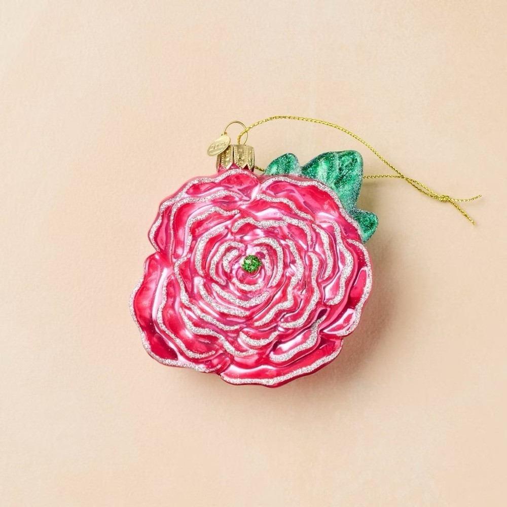 Glass Pink Peony Christmas Ornament - John Derian for Target 2025